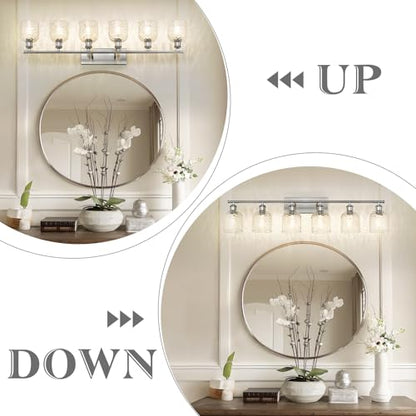 zeyu 6-Light Bathroom Wall Light Fixture, 42 Inch Modern Nickel Vanity Lighting Fixtures for Bedroom, Brushed Nickel Finish with Clear Hammered Glass, ZJF63B-6W BN - color: Brushed Nickel|Hammered Glass, size: 6-Light