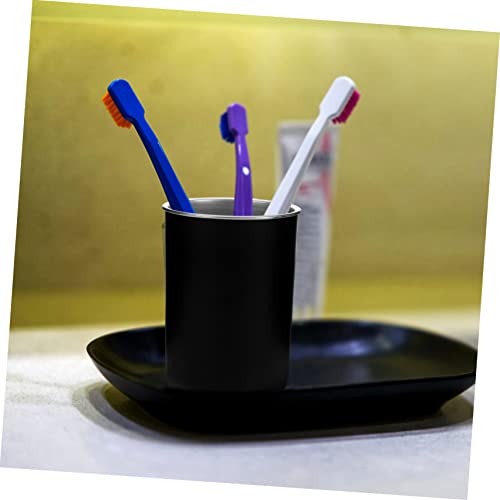 Stainless Steel Mouthwash Cup for Boy Girl Portable Toothbrush Holder Reusable Bathroom Rinse Cup Simple Design Easy to Clean Capacity for Home and Travel - color: Black