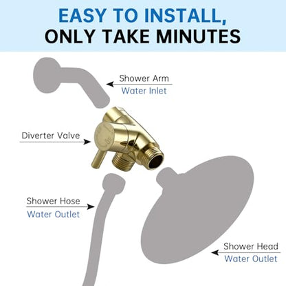 G-Promise Solid Metal 3-Way Shower Diverter Valve (Polished Gold) | Smooth Knob Switch, Spray Separately or Both, Anti-Leak, Easy to Install, Standard Connections, Universal Replacement Part - color: Polished Brass
