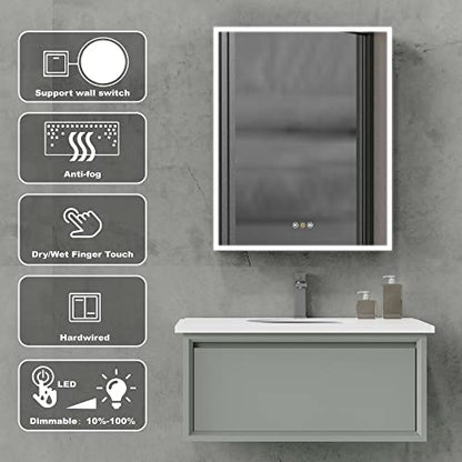 24"x30" Medicine Cabinet Mirror Bathroom Medicine Cabinet with Mirror | Lighted Medicine Cabinet, Black Medicine Cabinet with Lights, Defogger, Outlets, USB, Dimmable, Wall Mounted, Swing Left - size: 24x30 Inch