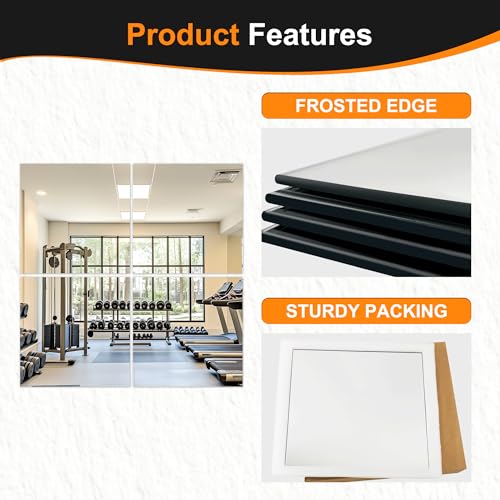 Frameless Mirror Tiles 20"x20"x4 Pcs Wall Mounted | Shatter Resistant, Full Length, Tempered Glass Panels, For Home Gym Bathroom Bedroom & Living Room Decor - size: 20''x20''-4PCS