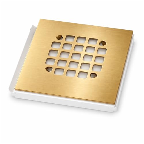 4-1/4” Square Snap-in Champagne Bronze Shower Drain - Stainless Steel Replacement - 4.25 inch Durable Floor Cover -Snap-in - Easy Installation Universal Grate Strainer - color: Champagne Bronze