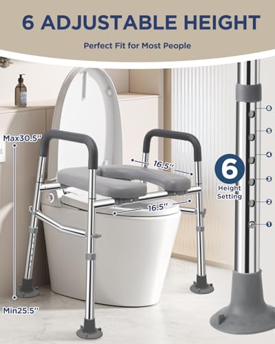 Toilet Seat Riser with Handles 500lb, Stainless Steel Raised Toilet Seat, Adjustable Height & Width, Handicap Raised Toilet Chair for Seniors, Fit Any Toilet