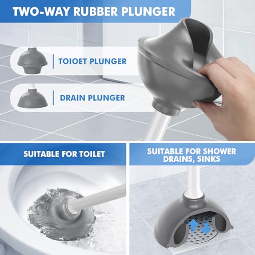 LOVLOY Toilet Plunger and Brush, Bowl Brush and Heavy Duty Toilet Plunger Set with Ventilated Holder, 2-in-1 Toilet Brush and Plunger Combo for Bathroom Cleaning (2 Pack, White) - color: White