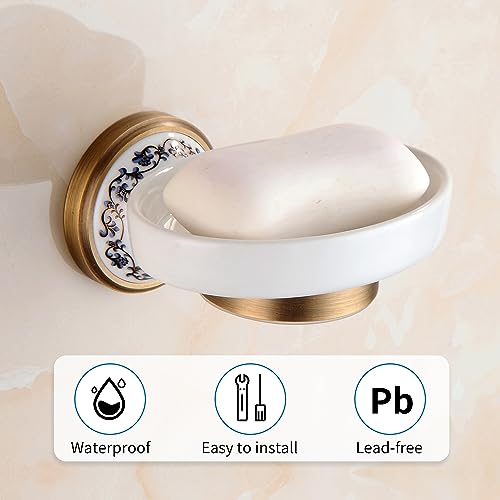 Antique Bronze Brass Soap Dish, Soap Holder Wall Mounted Bathroom Hardware Accessories,Porcelain Design - color: Soap Holder