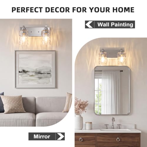2-Light Bathroom Light Fixtures Modern Chrome Vanity Lights | Easy to Install Clear Hammered Glass Shades, Rippled Glow, Wall Mount Up or Down, E26 Socket, Hardwired, 120V - color: Chrome Hammer, size: 2 Lights