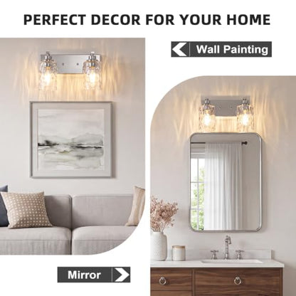 2-Light Bathroom Light Fixtures Modern Chrome Vanity Lights | Easy to Install Clear Hammered Glass Shades, Rippled Glow, Wall Mount Up or Down, E26 Socket, Hardwired, 120V - color: Chrome Hammer, size: 2 Lights