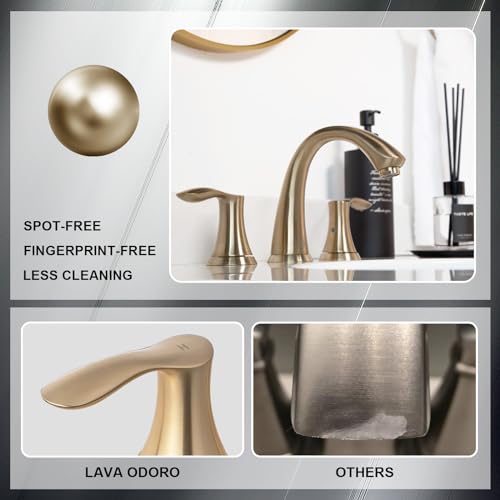 Bathroom Faucet for Sink 3 Hole, Champagne Gold, BF405-CB | 8 inch Widespread Bathroom Faucet 2 Handle Bathroom Sink Faucet for Vanity with Drain Assembly Supply line, Champagne Gold - color: Champagne Gold