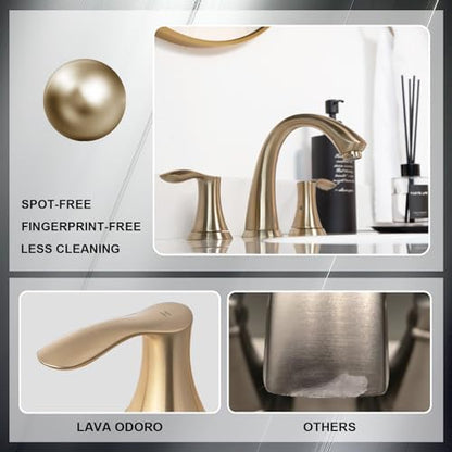 Bathroom Faucet for Sink 3 Hole, Champagne Gold, BF405-CB | 8 inch Widespread Bathroom Faucet 2 Handle Bathroom Sink Faucet for Vanity with Drain Assembly Supply line, Champagne Gold - color: Champagne Gold