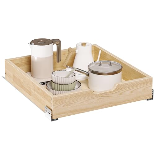 Pull Out Cabinet Organizer, 19.5 in W x 21 in D Solid Wood Slide Out Drawer, Soft Close Sliding Shelf, Bottom or Side Mount for Kitchen Pantry Bathroom, Fits 20.5 in Cabinet Opening - size: 19½” W × 4"H x 21” D