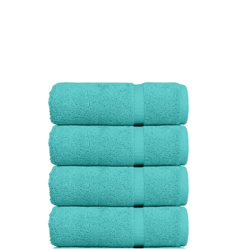 Luxury Hotel & Spa Ultra Soft Hand Towels 100% Turkish Cotton - Aqua Blue - Set of 4 - color: Aqua Blue, size: Hand Towel - Set of 4