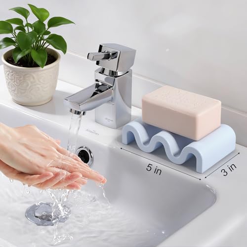 Diatomite Soap Dish Bar Soap Holder Wave Texture Sponge Tray, Blue | Quick Drying, Self Draining Design Helps Keep Bar Soap Dry for Bathroom Sink, Shower & Kitchen - color: Blue