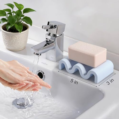 Diatomite Soap Dish Bar Soap Holder Wave Texture Sponge Tray, Blue | Quick Drying, Self Draining Design Helps Keep Bar Soap Dry for Bathroom Sink, Shower & Kitchen - color: Blue