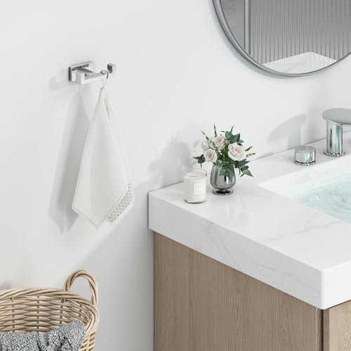 Angle Simple Bathroom Towel Double Hook, Robe Coat Holder, Polished Chrome | SUS304 Stainless Steel Dual Hook for Wall, Shower Towel Hanger Screw Wall Mount - color: Polished Chrome, size: 1 Pack