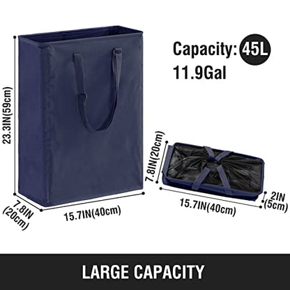45L Slim Laundry Hamper with Adjustable Long Handles & Mesh Top, Navy | Small Laundry Baskets with Mesh Top, Narrow Dirty Clothes Hamper for Bedroom, Closet, and Bathroom - color: Navy, size: 45L