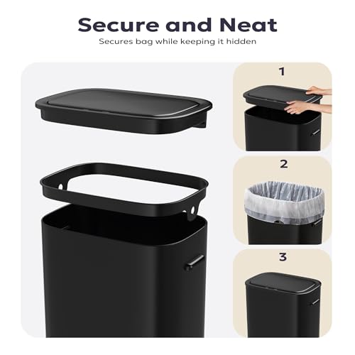 Furnify 16 Gallon / 60L Kitchen Trash Can, Motion Sensor Trash Bin with Lid | Large Capacity Touchless Garbage Waste Bin, Waterproof Brushed Trash Bin, Trash Can for Kitchen Bedroom Bathroom - color: Black