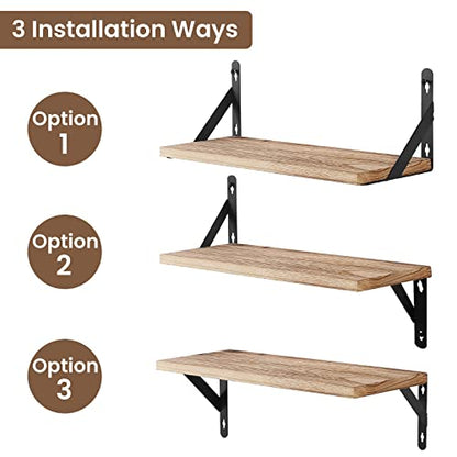 AGM Wall Mounted Shelves Set of 2, Rustic Dark Wood Wall Floating Shelves for Bedroom, Living Room, Kitchen, Laundry Room Storage & Decoration-Light Brown | Light Brown Wall Shelves for Bedroom, Living Room, Kitchen, and Laundry Room Storage and Decoratio