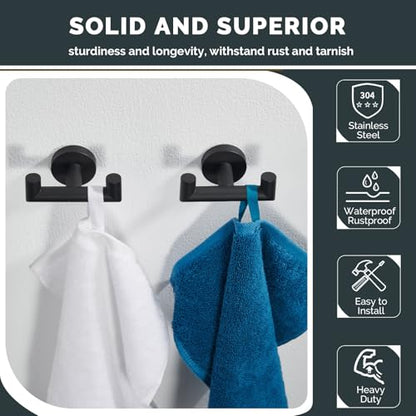 Angle Simple Double Towel Hook Matte Black 2 PCS, SUS304 Stainless Steel Bathroom Robe Hook, Hand Towel Holder for Wall - color: Matte Black, size: 2 Pack
