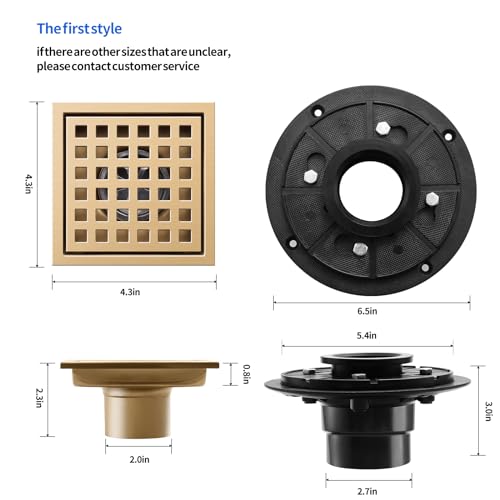 Shower Drain, Brushed Gold 4 inch Shower Floor Square Drain with Flange, Removeable Grid Panel SUS 304 Stainless Steel Square Shower Drain - color: Brushed Gold, size: 4 inch