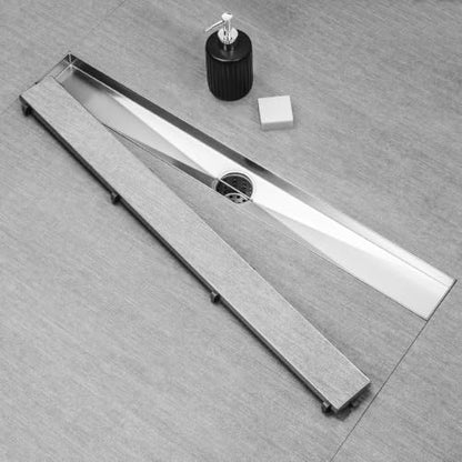 SaniteModar 48 inch Linear Shower Drain Brushed with Tile Insert Grate | AISI 304 Stainless Steel Brushed Shower Floor Drain Rectangle Linear Drain with Hair Fliter and Adjustable Feet - color: Stainless Steel, size: 48 inch
