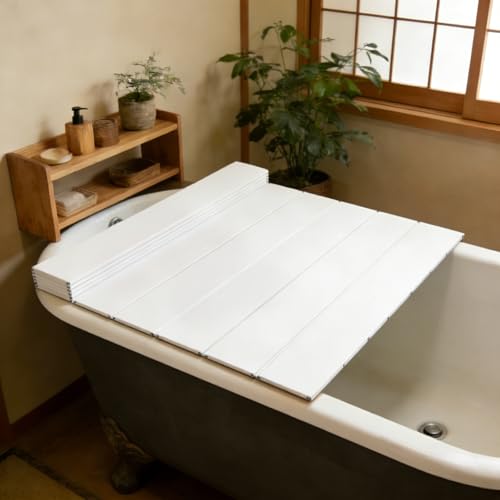 Bath Lid Cover Bathtub Tray, 59x27.5in Foldable Bathtub Cover Bath Insulation Cover, PVC Dustproof Shutter Bath Lid fit Most Tubs, Can Hold Wine Glass, Books,Cellphones - color: White, size: 59x27.5in