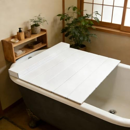 Bath Lid Cover Bathtub Tray, 59x27.5in Foldable Bathtub Cover Bath Insulation Cover, PVC Dustproof Shutter Bath Lid fit Most Tubs, Can Hold Wine Glass, Books,Cellphones - color: White, size: 59x27.5in