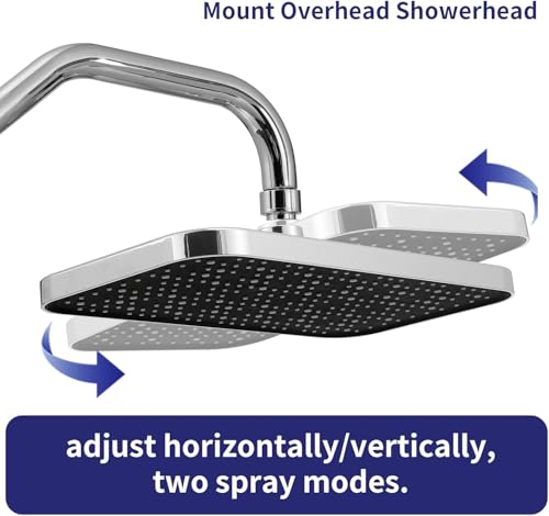 13 Inch Rain Shower Head with Handheld Combo, High Pressure, Chome | Dual Shower Head Square Design, Anti-Clog Technology, Adjustable Rainfall-Power Jets
