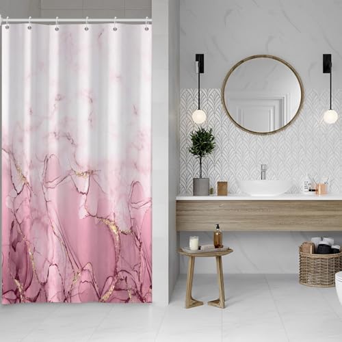 Pink Marble Stall Waterproof Shower Curtain 36x72 inches | RV Small Shower Curtain Set for Bathroom, Abstract Modern, Machine Washable, Easy to Install with Hooks, Ombre White Pink - color: Pink, size: 36"W x 72"L (Pack of 1)