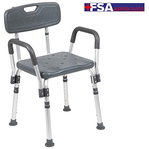 Flash Furniture HERCULES Series 300 Lb. Capacity Adjustable Gray Bath & Shower Chair with Quick Release Back & Arms - color: Grey