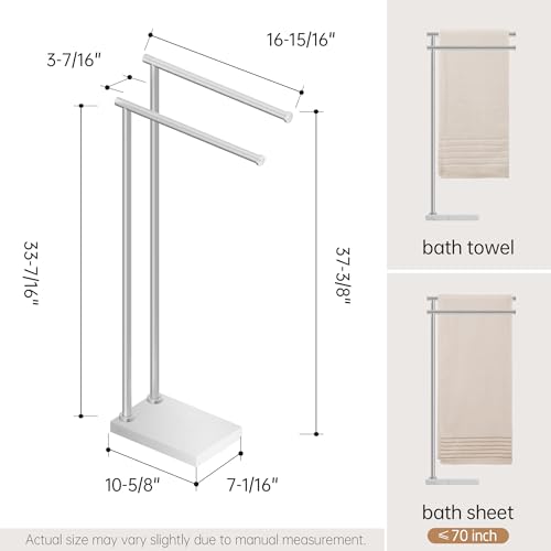 KES Standing Towel Rack, Heavy Natural Marble Base, 2-Tier, Brushed Steel | 304 Stainless Steel Frame, 36-Inch Tall Bar Fits Bath Sheets, 9.3 Lb Weighted Base Prevents Tipping, No-Drill Assembly - size: 33-37 inch (2-tier, Variable Height)