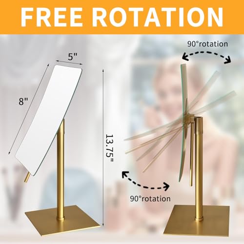 Bronze Table Standing Rectangular Vanity Makeup Mirror with 3X Magnification, Highly Adjustable, Crafted from 304 Stainless Steel, for Hotel Bathroom - color: Bronze