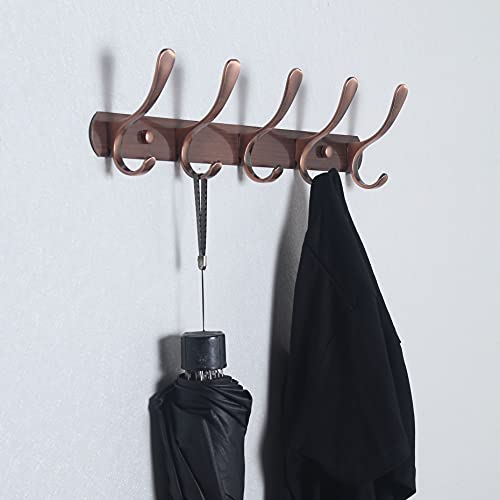 SKOLOO Coat Rack Wall Mount - Modern, Metal Wall Coat Rack with 5 Hooks, Sturdy Wall Hook Rack Rail for Hanging Coat, Jacket, Clothes, Hat, Red Copper - color: Retro Red