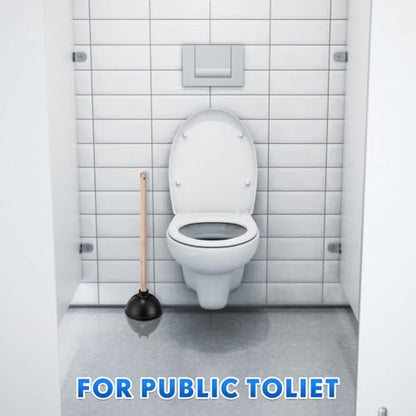 Dandat 48 Pcs Rubber Toilet Plunger with Double Thrust Force Suction Cup Long Wooden Handle Toilet Bowl Plunger Heavy Duty Pump Clogged Solution for Bathroom Stores Restaurants (Black)