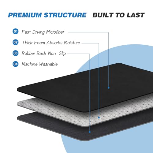 Dish Drying Mat Coffee Mat Drying Pad Hide Stain Absorbent with Rubber Backed for Kitchen Counter,Coffee Machine Dish Rack (Black, 16"x24") - size: 24" x 16"
