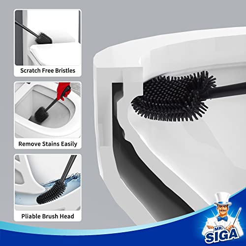MR.SIGA Toilet Bowl Brush and Holder, Wall Mounted Toilet Brush, Black | Automatic lid design, sturdy handle, upgraded ventilation, flexible thermoplastic rubber head, easy to clean and dry quickly - color: Black, size: 4.8"L x 3.1"W x 15.7"H