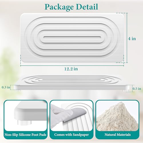 Water Absorbing Stone Tray, Quick Drying Diatomite Bathroom Tray Countertop, Stone Drying Mat for Kitchen Counter, Soap Dish Dispenser Vanity Organizer, White-A-12.2" x 4" - color: 12.2" X 4"-White-A
