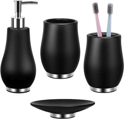 RQYIXI Bathroom Accessories Set 4 Pcs Toothbrush Holder Soap Dispenser Ceramic Bathroom Accessory Set with Toothbrush Cup Soap Dish Tumbler Black - color: K-black