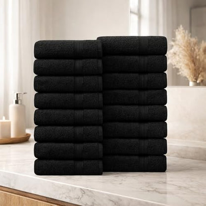 100% Cotton Bath Towels 30x54 Inches, 600 GSM, Soft & Absorbent, Set of 16, Black - color: Black, size: Bath Towel Set of 16