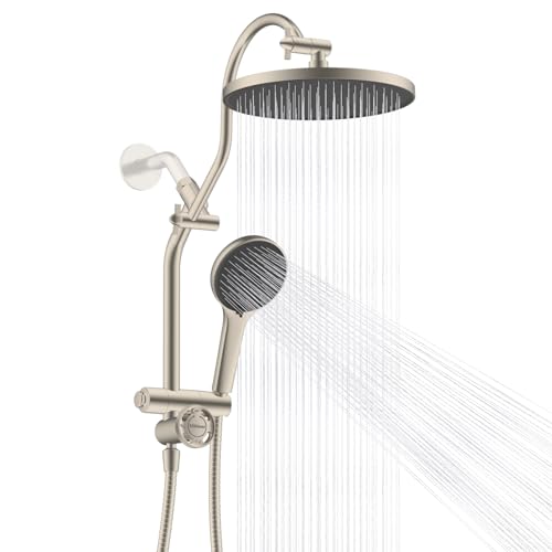 Hibbent 10'' Rain Shower Head Combo with 3 Handheld Sprays, Brushed Nickel | cUPC Certified Self-cleaning High Pressure Shower Head, All Metal Extension Arm, Easy Reach 4-way Diverter, 71" Hose & Holder - color: Brushed Nickel