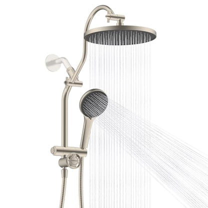 Hibbent 10'' Rain Shower Head Combo with 3 Handheld Sprays, Brushed Nickel | cUPC Certified Self-cleaning High Pressure Shower Head, All Metal Extension Arm, Easy Reach 4-way Diverter, 71" Hose & Holder - color: Brushed Nickel