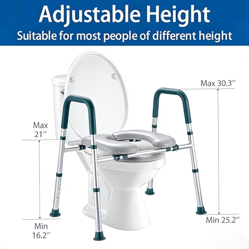 Raised Toilet Seat with Handles, FSA HSA Eligible Toilet Seat Riser for Seniors with Adjustable Height & Width, 400lb Padded Elevated Toilet Seat for Elderly, Handicap and Disabled, Fit Any Toilet