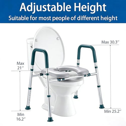 Raised Toilet Seat with Handles, FSA HSA Eligible Toilet Seat Riser for Seniors with Adjustable Height & Width, 400lb Padded Elevated Toilet Seat for Elderly, Handicap and Disabled, Fit Any Toilet