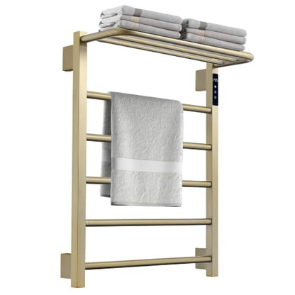 Heated Towel Racks, 5 Bars Towel Warmer with 24hr Timer Stainless Steel Wall Mounted Electric Towel Warmers for Bathroom - color: Gold