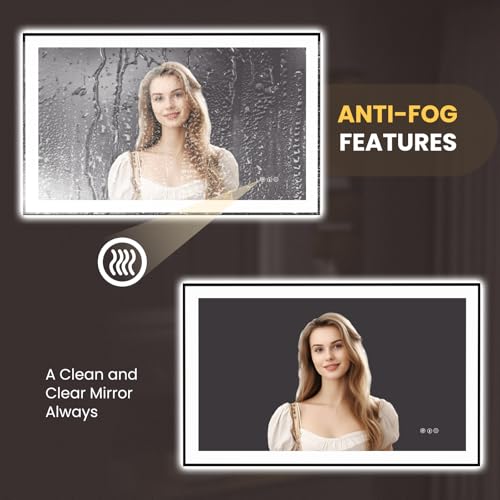 LOAAO 48"X30" LED Bathroom Mirror Black Framed | Anti-Fog, Dimmable, Memory Function, Tempered Glass, Lighted Vanity Mirror for Wall - size: 48"L x 30"W