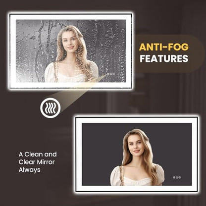 LOAAO 48"X30" LED Bathroom Mirror Black Framed | Anti-Fog, Dimmable, Memory Function, Tempered Glass, Lighted Vanity Mirror for Wall - size: 48"L x 30"W