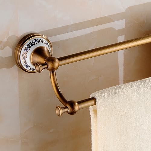 Antique Bronze Brass Double Towel Bar,Adjustable 15.5 to 27.5 Inch Bath Towel Bar Rack for Bathroom Towel Holder, Wall Mounted Bathroom Hardware Accessories,Porcelain Design - color: Double Towel Bar
