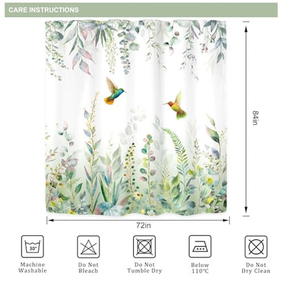 Sage Green Eucalyptus Extra Long Spring Leaves Bathroom Shower Curtain Set | 72"W x 84"H Botanical Plants; waterproof HD print, quick-dry fabric with 12 free hooks for easy hanging. - color: A-sage Green, size: 72"W x 84"L (Pack of 1)