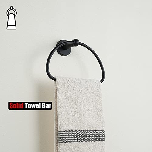 JQK Towel Ring Matte Black, Stainless Steel Half Ring Towel Holder for Bathroom, 7 Inch Brushed Finished Wall Mount, TR160-PB - color: Black