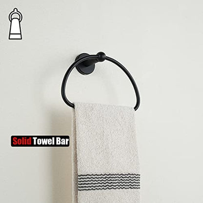 JQK Towel Ring Matte Black, Stainless Steel Half Ring Towel Holder for Bathroom, 7 Inch Brushed Finished Wall Mount, TR160-PB - color: Black