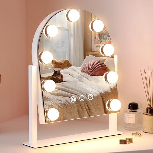 ZL ZELing Makeup Mirror with Lights, Vanity Mirror with Lights, Lighted Makeup Mirror, 3 Color Modes, Dimmable Light,360° Rotation - color: White-arch 9 Bulbs